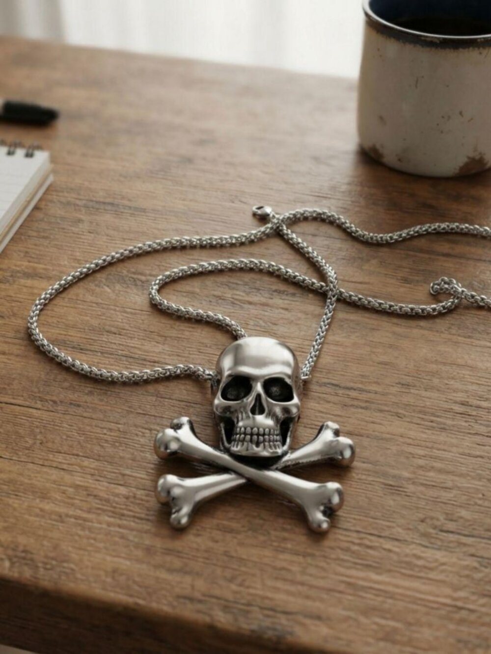 Mens skull and crossbones gothic pendant
